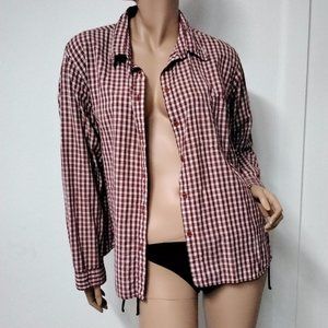 Faded Glory Button Down Shirt Top Blouse Plus Size 18W/20W Red White Plaid 010